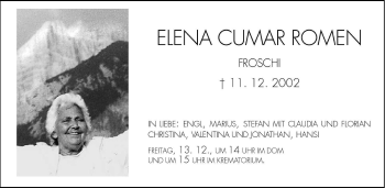 Traueranzeige von Elena Cumar Romen von Dolomiten