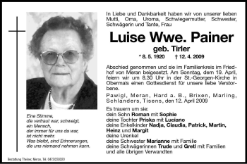 Traueranzeige von Luise Painer von Dolomiten