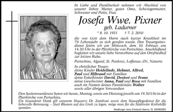 Traueranzeige von Josefa Pixner von Dolomiten