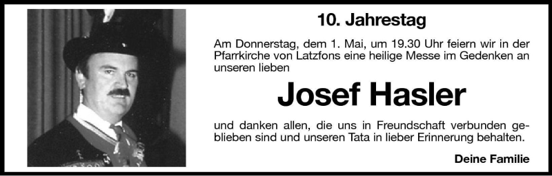  Traueranzeige für Josef Hasler vom 30.04.2008 aus Dolomiten