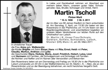 Traueranzeige von Martin Tscholl von Dolomiten