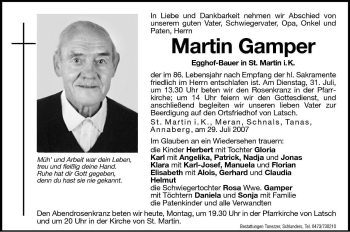 Traueranzeige von Martin Gamper von Dolomiten