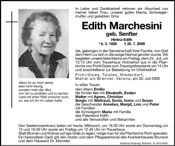 Traueranzeige von Edith Marchesini von Dolomiten