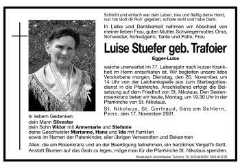 Traueranzeige von Luise Stuefer von Dolomiten