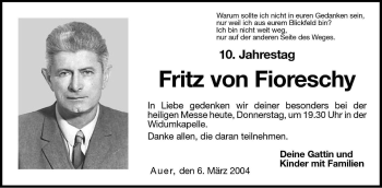 Traueranzeige von Fritz von Fioreschy von Dolomiten