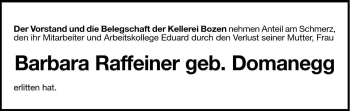 Traueranzeige von Barbara Raffeiner von Dolomiten