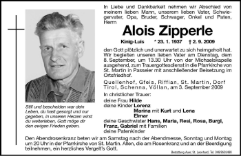 Traueranzeige von Alois Zipperle von Dolomiten