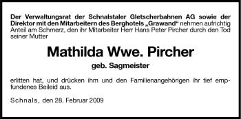 Traueranzeige von Mathilda Pircher von Dolomiten