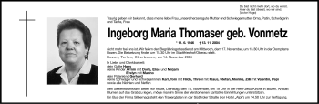 Traueranzeige von Ingeborg Maria Thomaser von Dolomiten