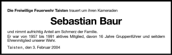 Traueranzeige von Sebastian Baur von Dolomiten