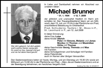 Traueranzeige von Michael Brunner von Dolomiten