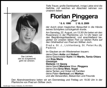 Traueranzeige von Florian Pinggera von Dolomiten
