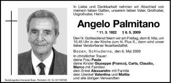 Traueranzeige von Angelo Palmitano von Dolomiten