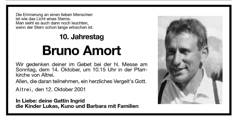  Traueranzeige für Bruno Amort vom 12.10.2001 aus Dolomiten