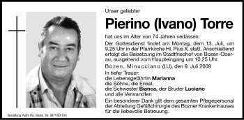 Traueranzeige von Pierino (Ivano) Torre von Dolomiten