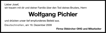 Traueranzeige von Wolfgang Pichler von Dolomiten