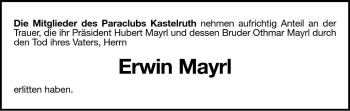 Traueranzeige von Erwin Mayrl von Dolomiten