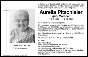 Traueranzeige von Aurelia Pitschieler von Dolomiten