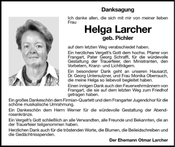 Traueranzeige von Helga Larcher von Dolomiten