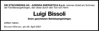 Traueranzeige von Luigi Bissoli von Dolomiten