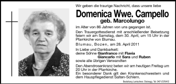 Traueranzeige von Domenica Campello von Dolomiten