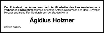 Traueranzeige von Ägidius Holzner von Dolomiten