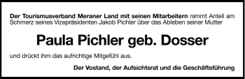 Traueranzeige von Paula Pichler von Dolomiten