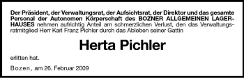 Traueranzeige von Herta Pichler von Dolomiten