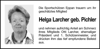 Traueranzeige von Helga Larcher von Dolomiten