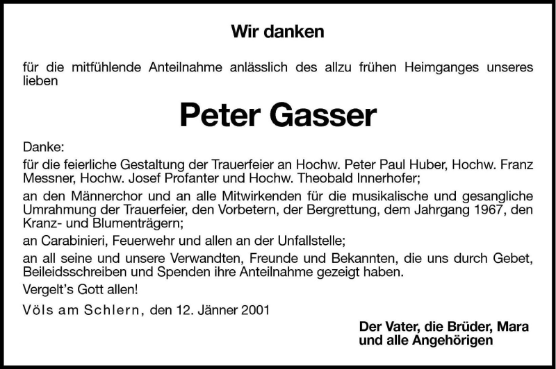 Peter Gasser Todesanzeige