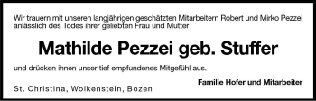 Traueranzeige von Matilde Pezzei von Dolomiten