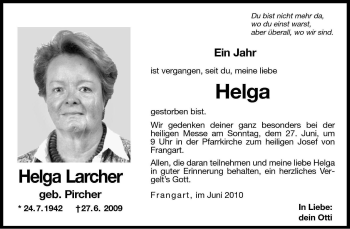 Traueranzeige von Helga Larcher von Dolomiten