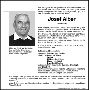 Traueranzeige von Josef Alber von Dolomiten