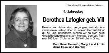 Traueranzeige von Dorothea Lafogler von Dolomiten