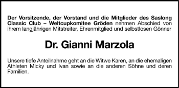 Traueranzeige von Gianni Marzola von Dolomiten