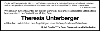 Traueranzeige von Theresia Unterberger von Dolomiten