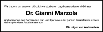 Traueranzeige von Gianni Marzola von Dolomiten