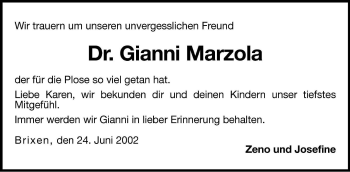 Traueranzeige von Gianni Marzola von Dolomiten