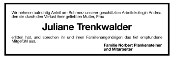 Traueranzeige von Juliane Trenkwalder von Dolomiten