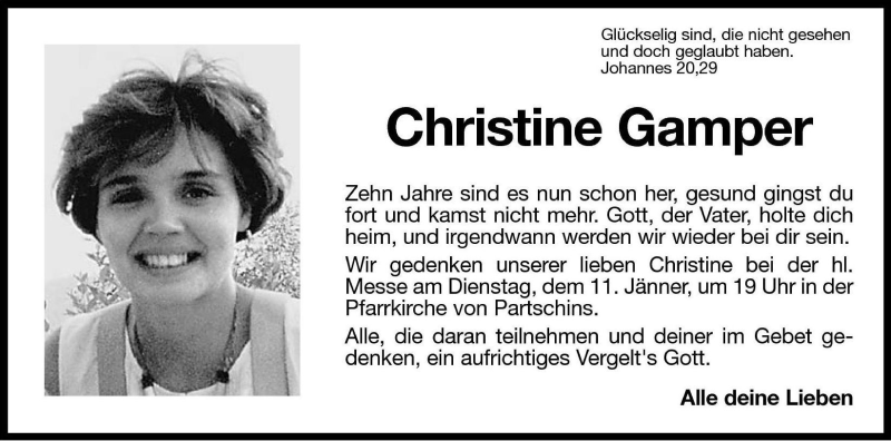 Traueranzeige für Christine Gamper vom 10.01.2005 aus Dolomiten