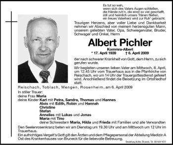 Traueranzeige von Albert Pichler von Dolomiten