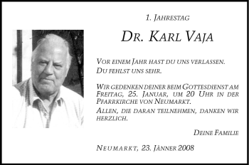Traueranzeige von Karl Vaja von Dolomiten