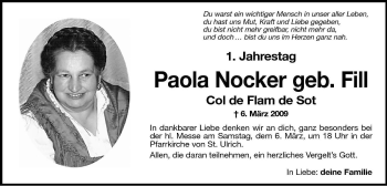 Traueranzeige von Paola Nocker von Dolomiten