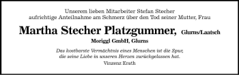 Traueranzeige von Martha Stecher von Dolomiten