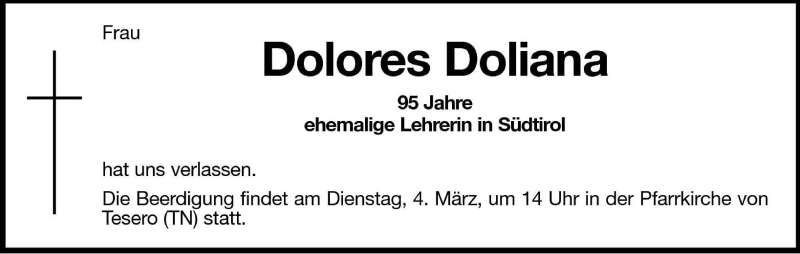  Traueranzeige für Dolores Doliana vom 04.03.2008 aus Dolomiten