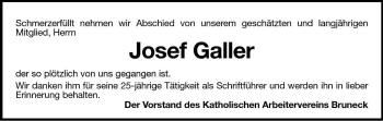 Traueranzeige von Josef Galler von Dolomiten