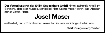 Traueranzeige von Josef Moser von Dolomiten