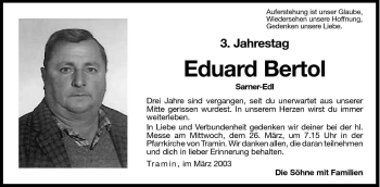 Traueranzeige von Eduard Bertol von Dolomiten