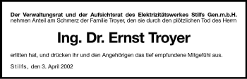 Traueranzeige von Ernst Troyer von Dolomiten