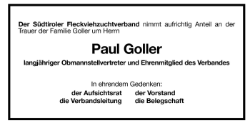 Traueranzeige von Paul Goller von Dolomiten